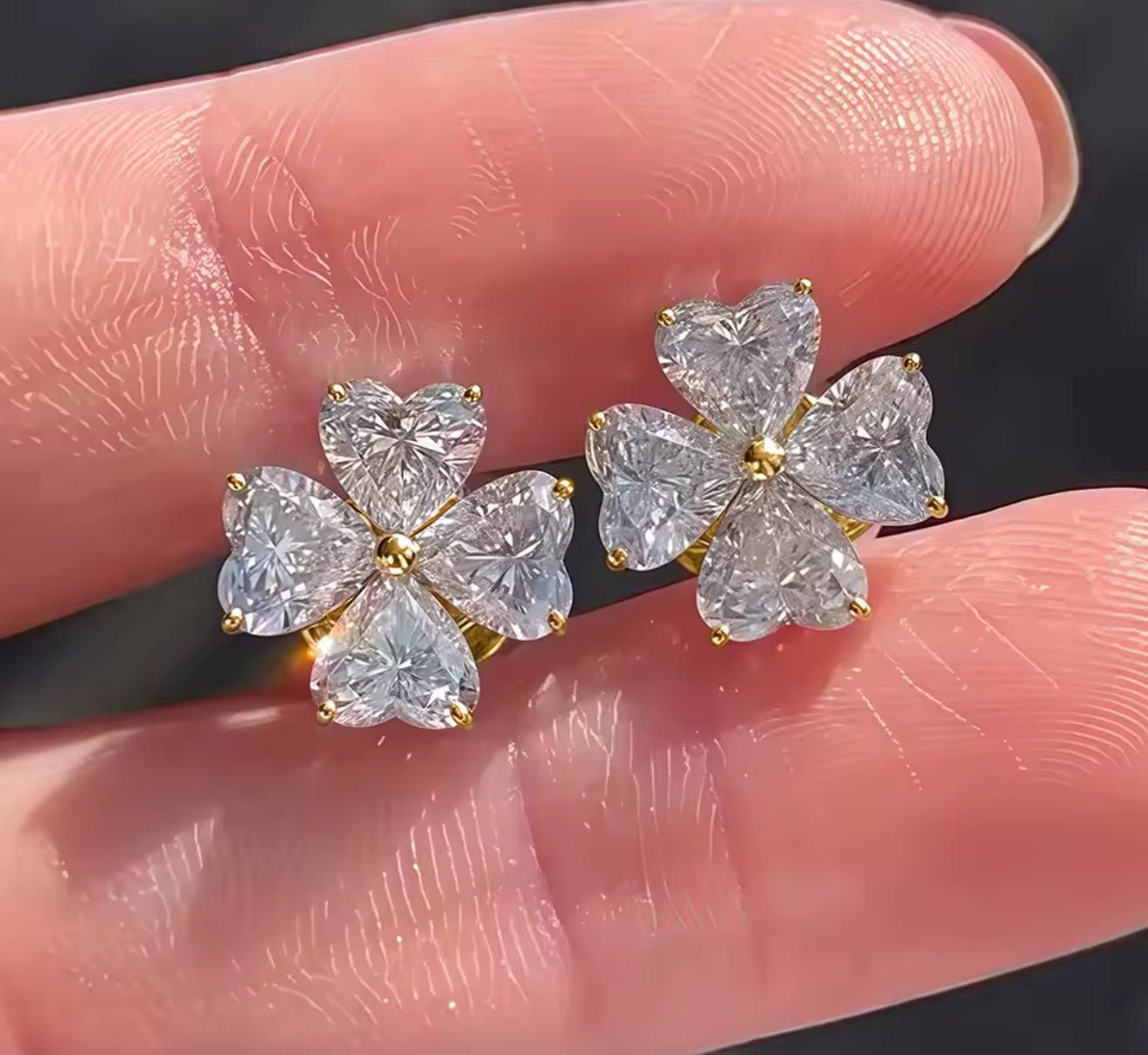 Clover / Heart Cut Moissanite Silver Gold Stud Earrings