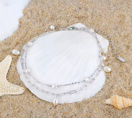 Pearl Layered Sterling Silver / Gold Chain Anklet