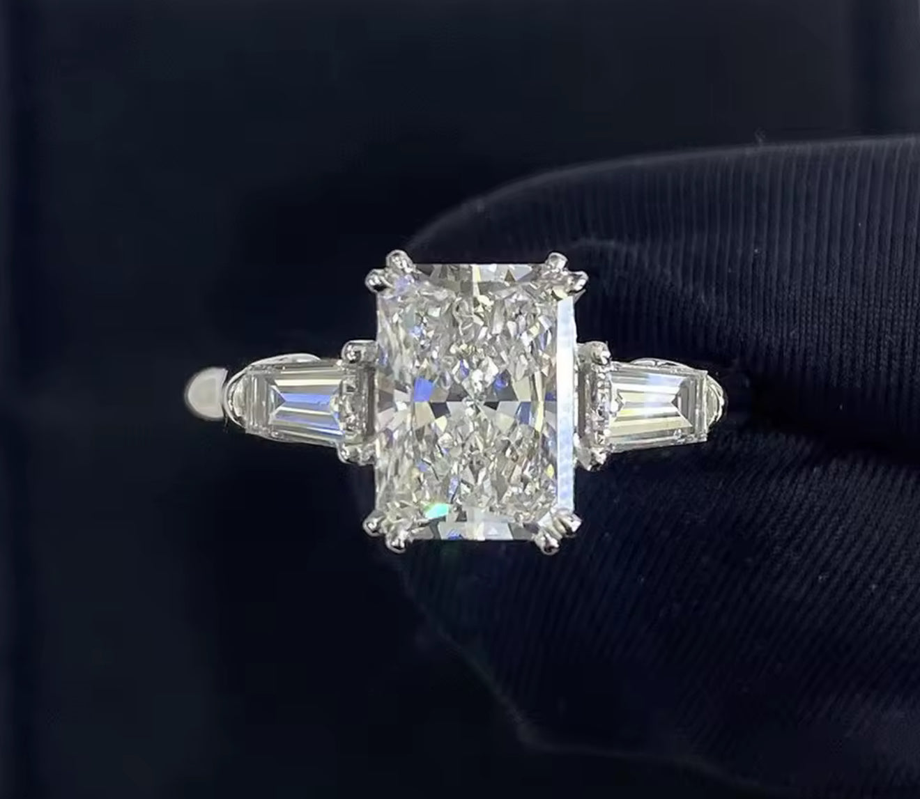 Radiant Cut Full Moissanite Womens Engagement Ring