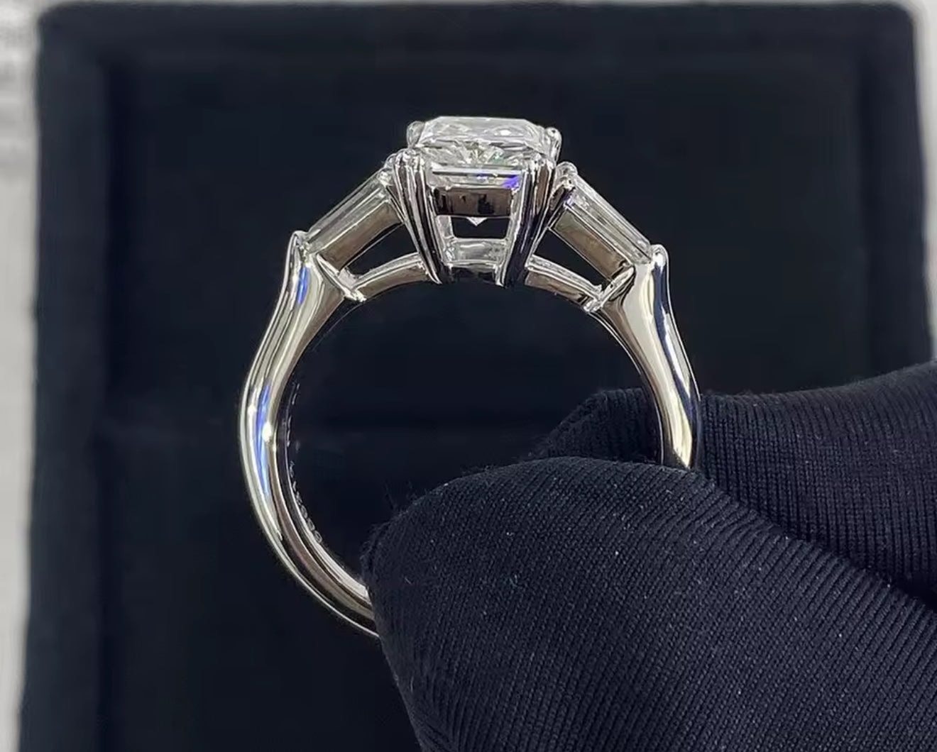 Radiant Cut Full Moissanite Womens Engagement Ring
