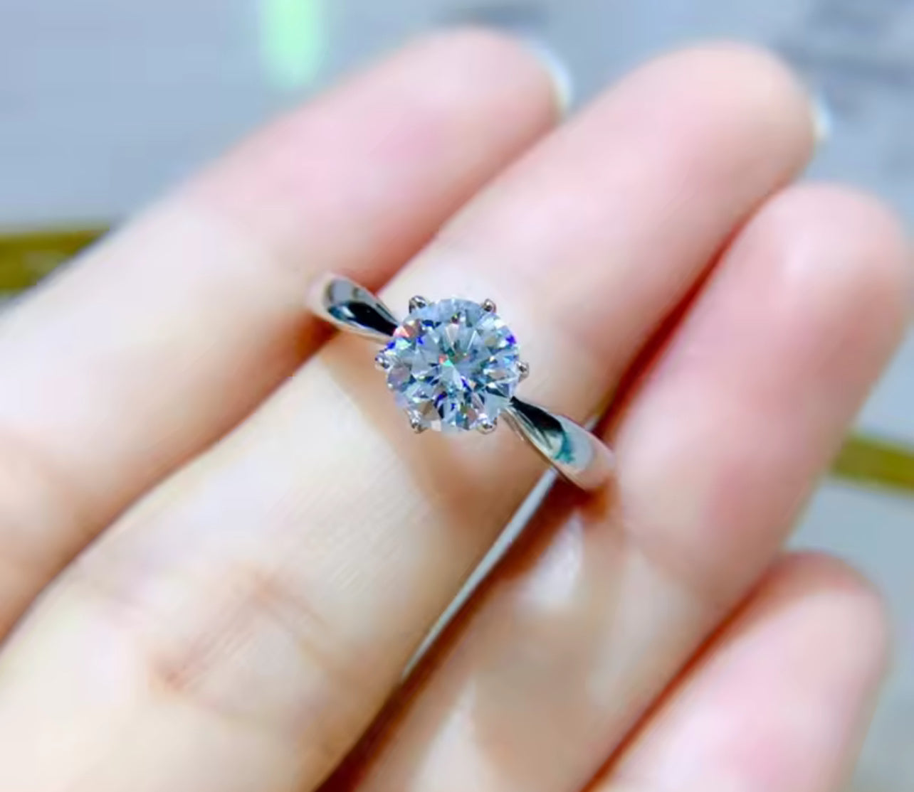 1CT Moissanite Sterling Silver Round Cut Engagement Ring