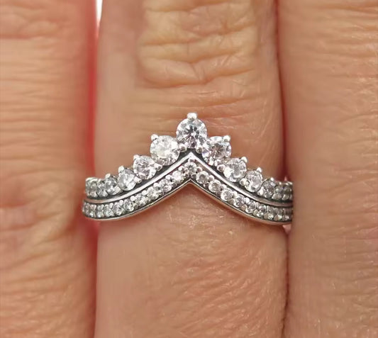 Princess Tiara Moissanite Women’s Silver Engagement Ring