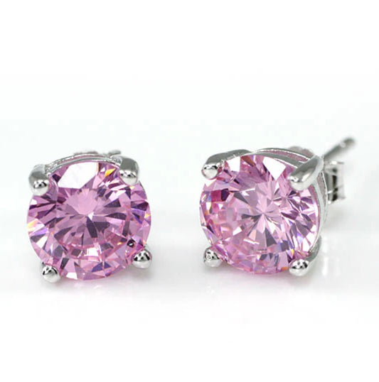 1 Carat Pink Round Cut Lab Diamond Stud Earrings