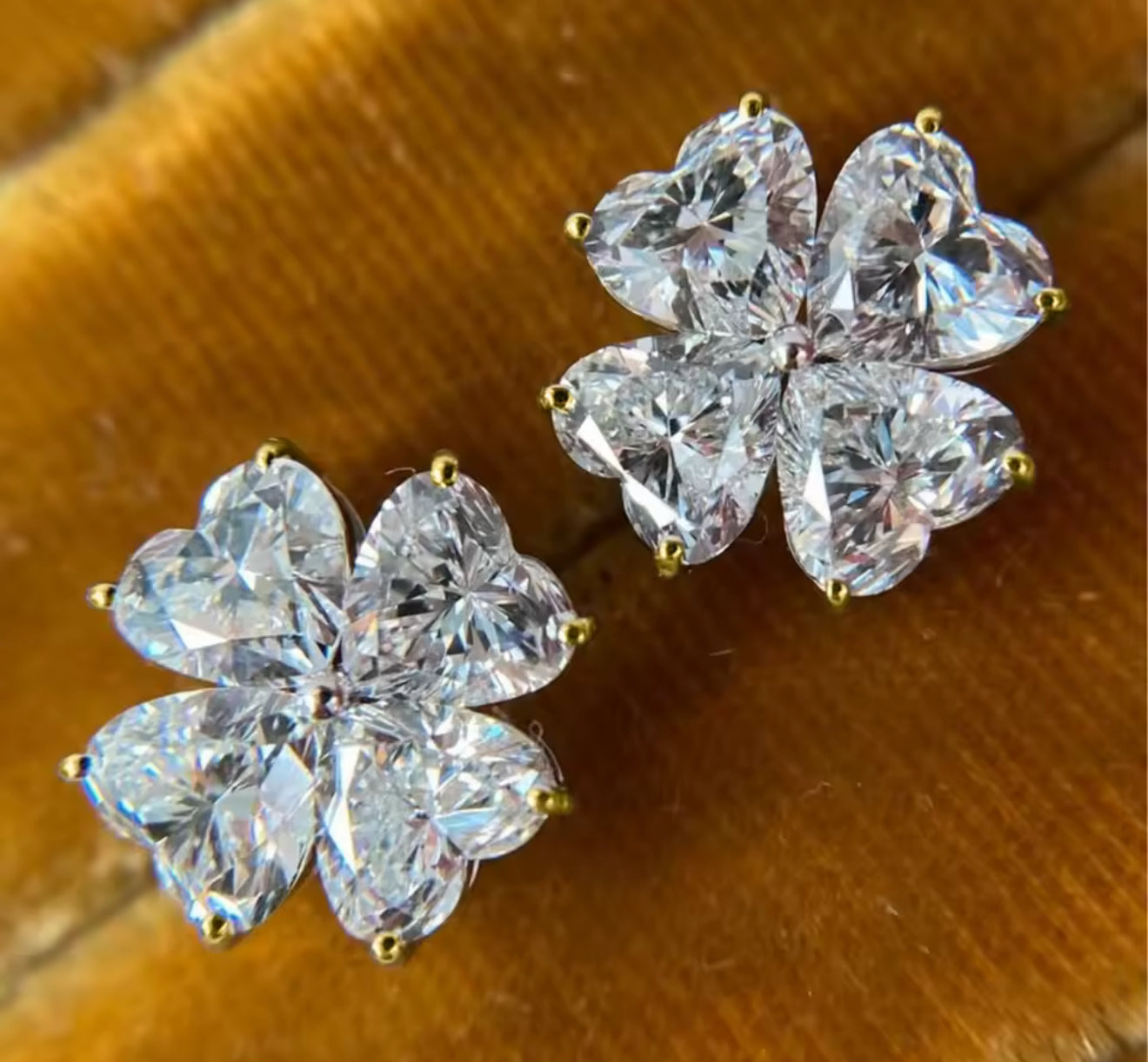 Clover / Heart Cut Moissanite Silver Gold Stud Earrings