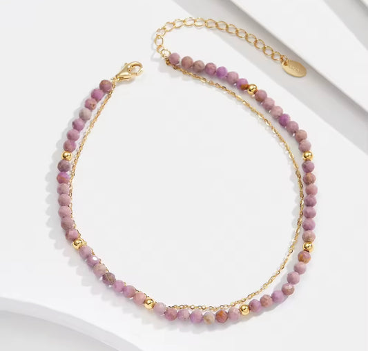 Layered Purple Silver / Gold Mica Chain Anklet