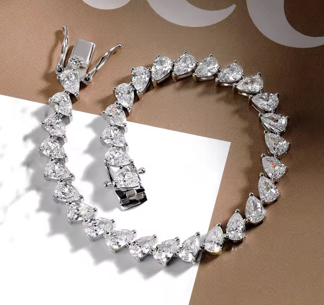 Water droplet / Pear Cut Moissanite Chunky Womens Bracelet