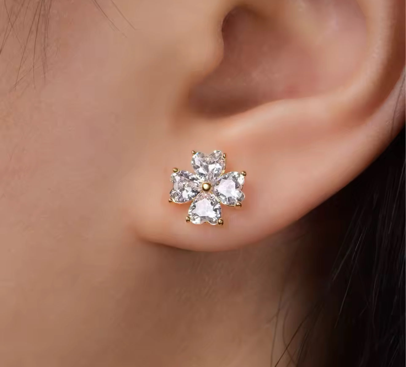 Clover / Heart Cut Moissanite Silver Gold Stud Earrings
