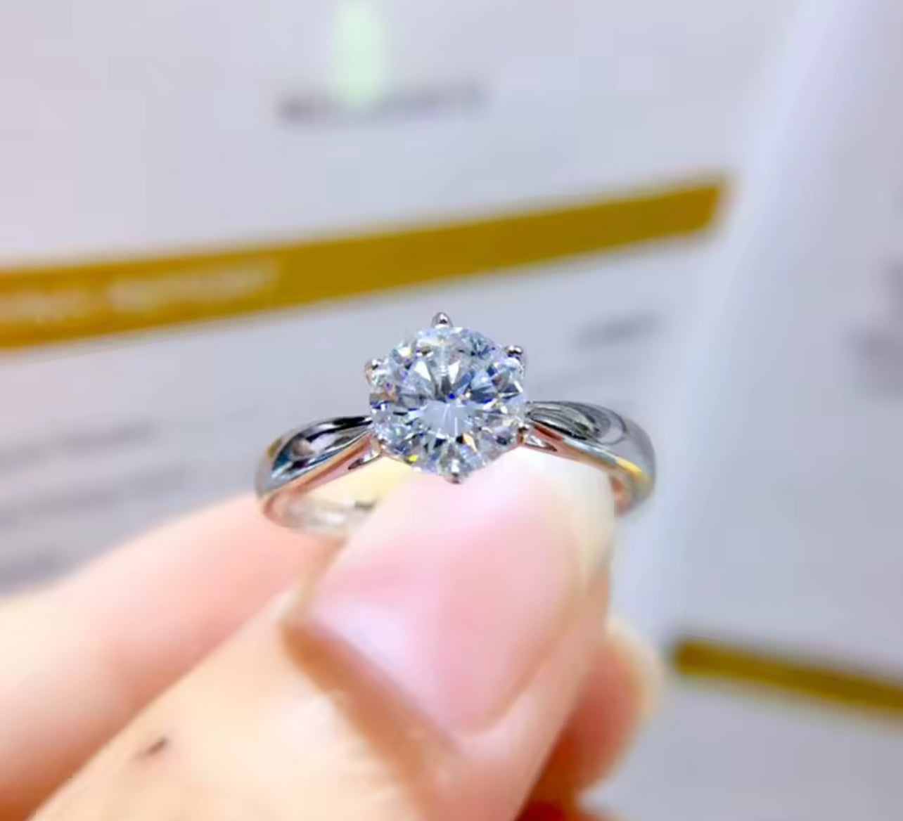 1CT Moissanite Sterling Silver Round Cut Engagement Ring