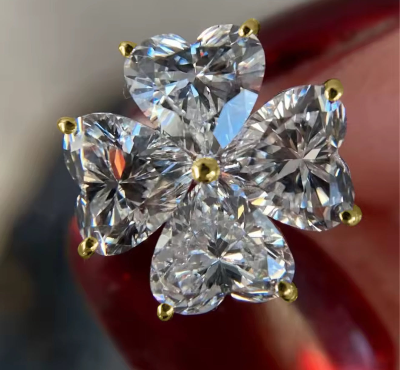 Clover / Heart Cut Moissanite Silver Gold Stud Earrings