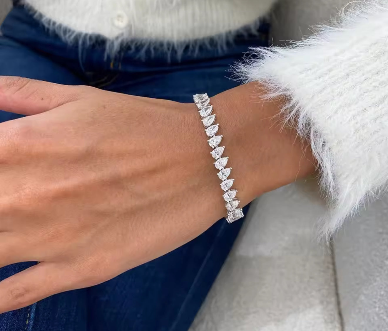 Water droplet / Pear Cut Moissanite Chunky Womens Bracelet