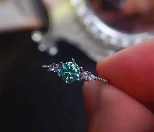 0.5CT Green Moissanite Womens Engagement Ring