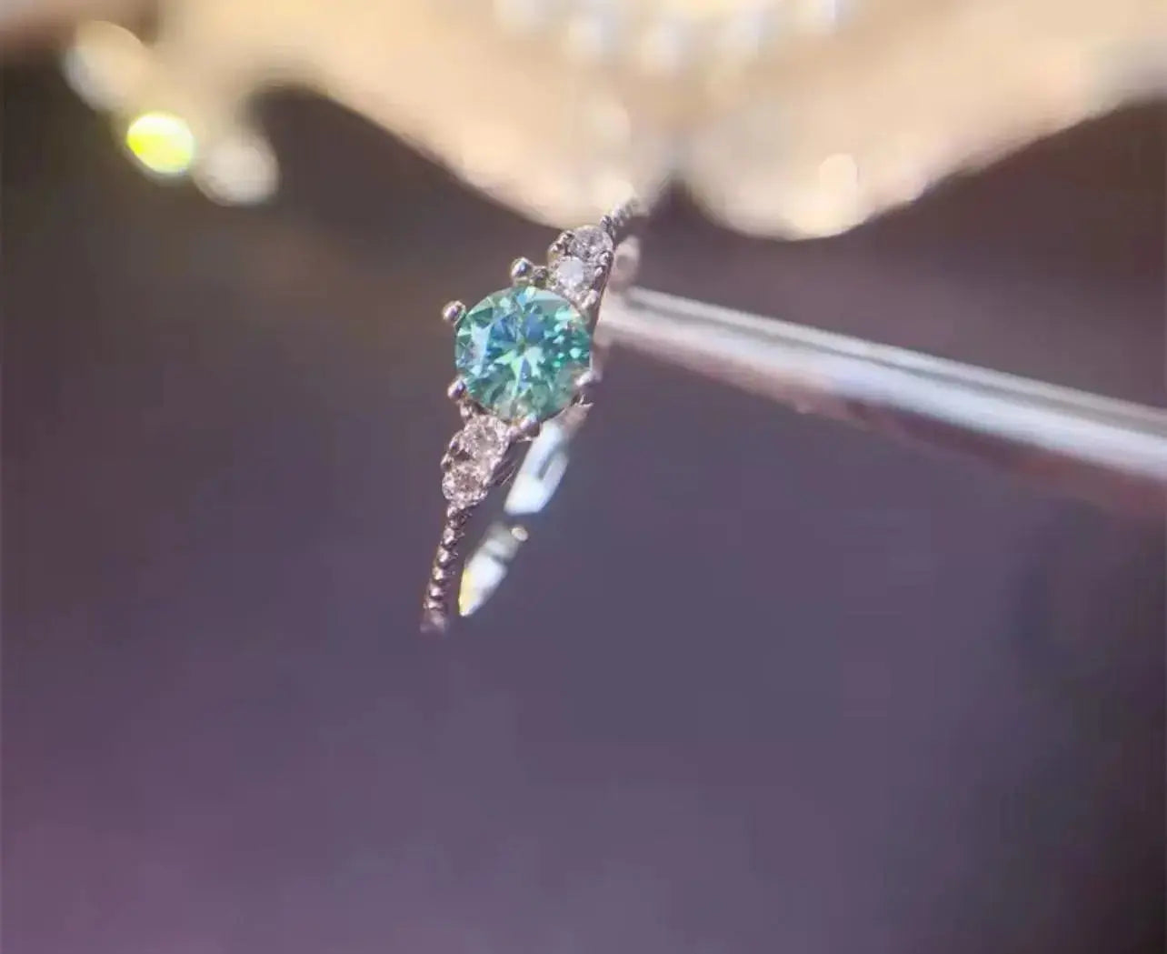 0.5CT Green Moissanite Womens Engagement Ring