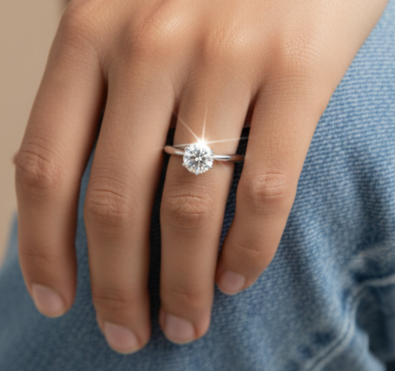 1CT Moissanite Silver Engagement Ring