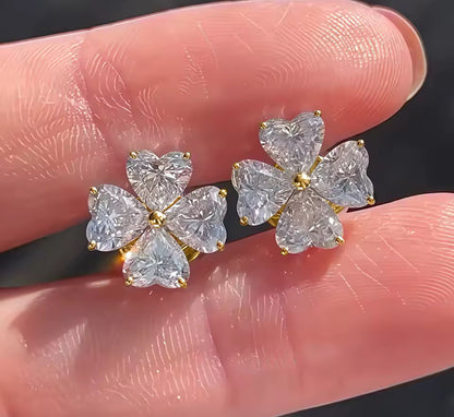 Clover / Heart Cut Moissanite Silver Gold Stud Earrings