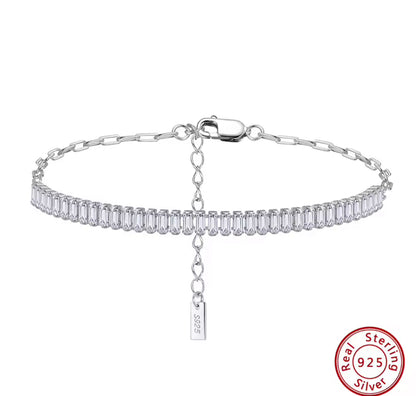Paperclip Tennis Chain Emerald Cut Womens Bracelet Gold / Silver