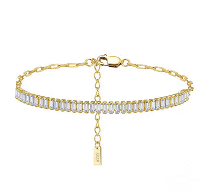 Paperclip Tennis Chain Emerald Cut Womens Bracelet Gold / Silver