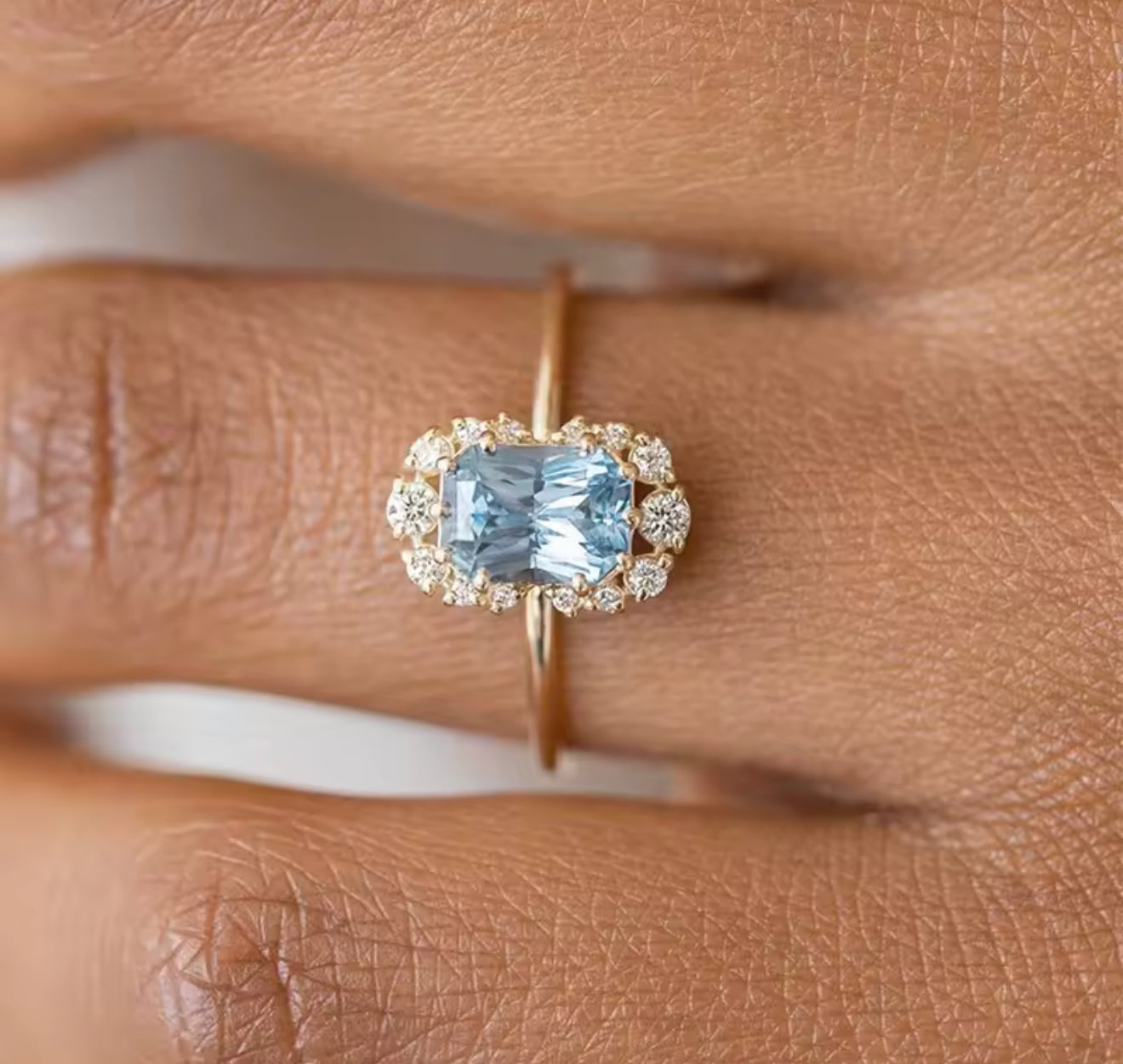 14K Gold Natural Blue Topaz Emerald Cut Vintage Ring