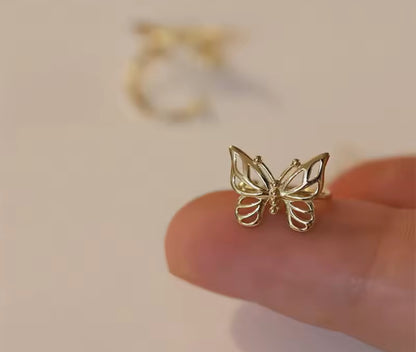 9K Solid Gold Butterfly Ear Cuff Earrings