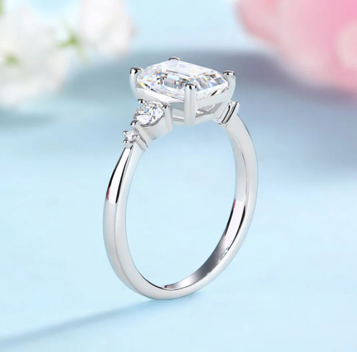 2CT Emerald Cut Luxury Moissanite Silver Ring Set
