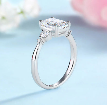 2CT Emerald Cut Luxury Moissanite Silver Ring Set