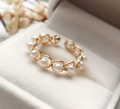14K Gold Natural Pearl Thick Ring