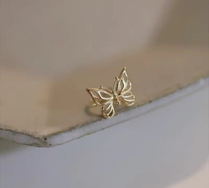 9K Solid Gold Butterfly Ear Cuff Earrings