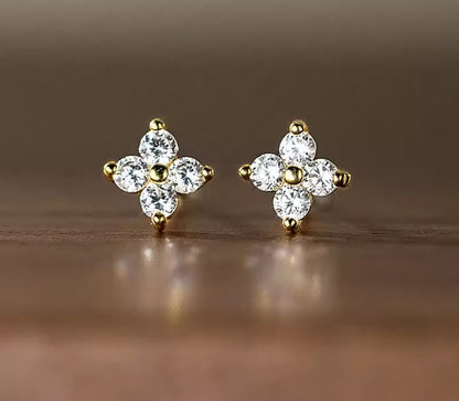 Dainty Clover Design Gold / Silver Stud Earrings