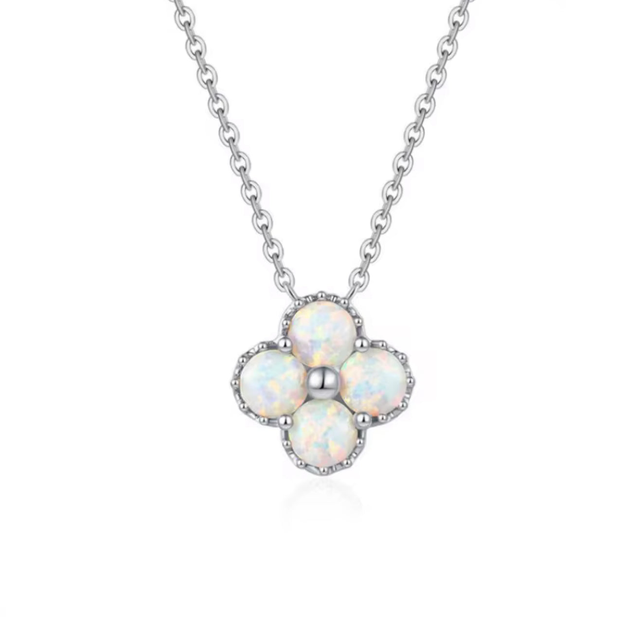 Opal Four Leaf Clover Silver Necklace