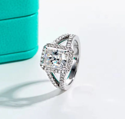 3CT Moissanite Radiant Cut Silver Engagement Ring Set