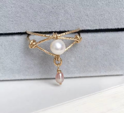 14K Gold Vintage Natural Pearl Womens Ring