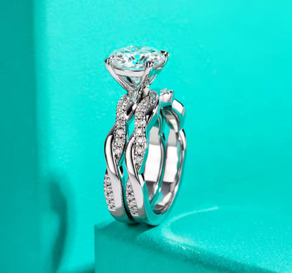 3CT Moissanite Round Cut Silver Engagement Ring Set