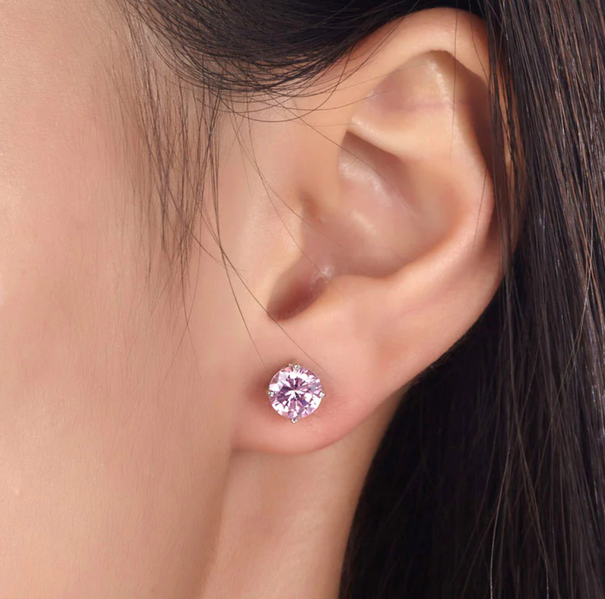 1 Carat Pink Round Cut Lab Diamond Stud Earrings