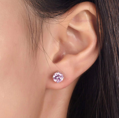 1 Carat Pink Round Cut Lab Diamond Stud Earrings