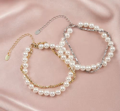 Fresh Water White Pearl Bracelet Silver / Gold