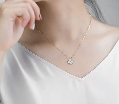 Opal Four Leaf Clover Silver Necklace