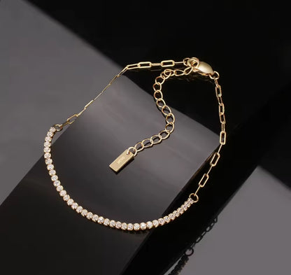 Paperclip Tennis Chain Womens Bracelet Gold / Silver