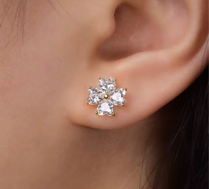 Clover / Heart Cut Moissanite Silver Gold Stud Earrings