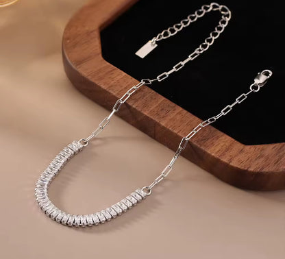 Paperclip Tennis Chain Emerald Cut Womens Bracelet Gold / Silver