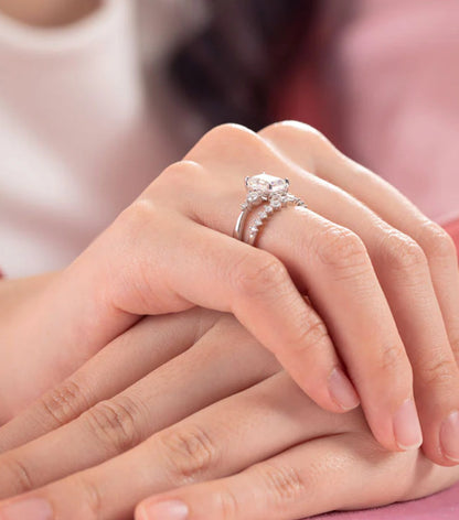 2CT Emerald Cut Luxury Moissanite Silver Ring Set