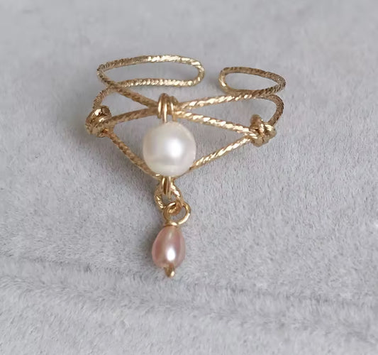 14K Gold Vintage Natural Pearl Womens Ring