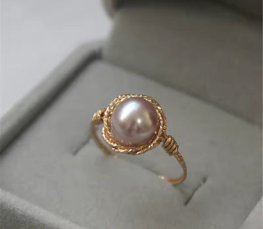 14K Gold Natural Lilac Pearl Womens Ring