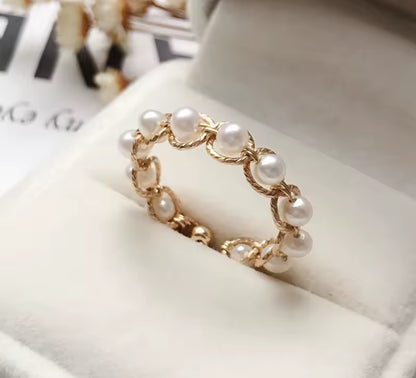 14K Gold Natural Pearl Thick Ring