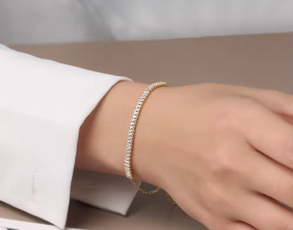Paperclip Tennis Chain Emerald Cut Womens Bracelet Gold / Silver