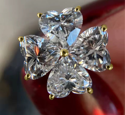 Clover / Heart Cut Moissanite Silver Gold Stud Earrings