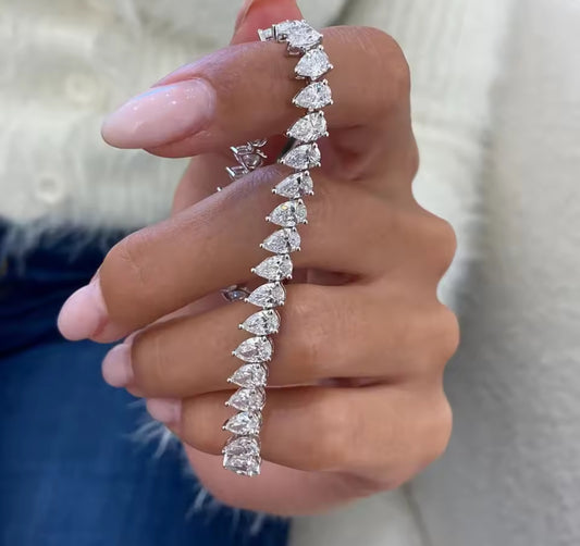 Water droplet / Pear Cut Moissanite Chunky Womens Bracelet