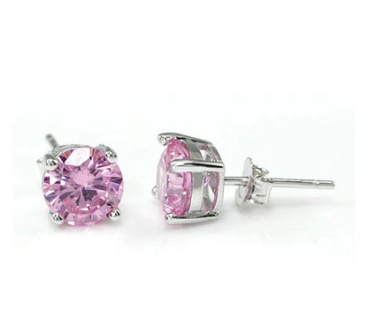 1 Carat Pink Round Cut Lab Diamond Stud Earrings