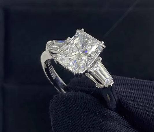 Radiant Cut Full Moissanite Womens Engagement Ring