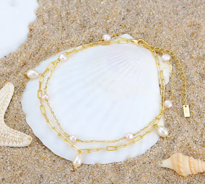 Pearl Layered Sterling Silver / Gold Chain Anklet