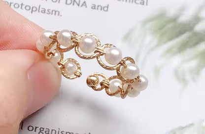 14K Gold Natural Pearl Thick Ring