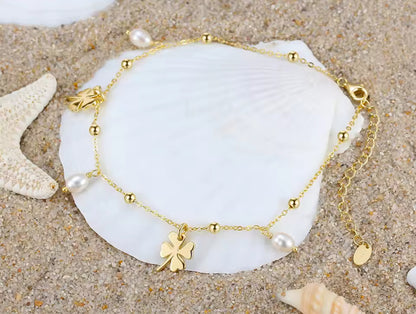 Clover Sterling Silver / Gold Chain Anklet
